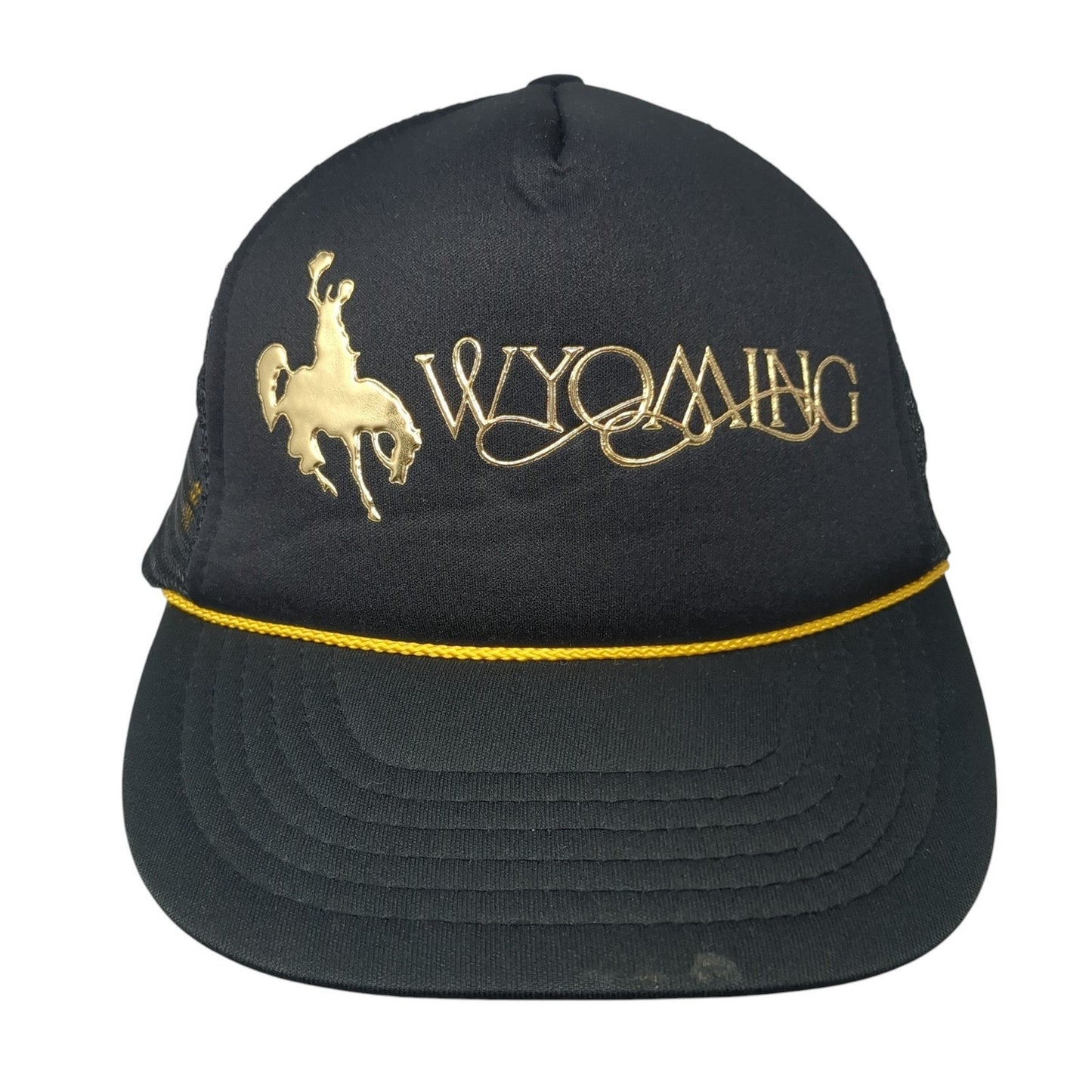 Wyoming Trucker Hat Black One Size Adjustable Mesh Back Rope Polyester