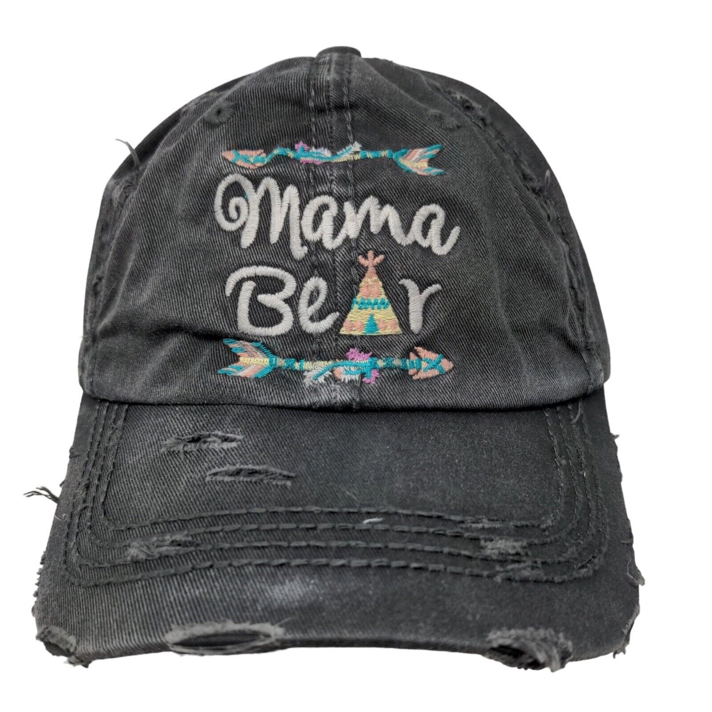 KB Ethos Women's Strapback Hat Gray Adjustable Embroidered Mama Bear Distressed