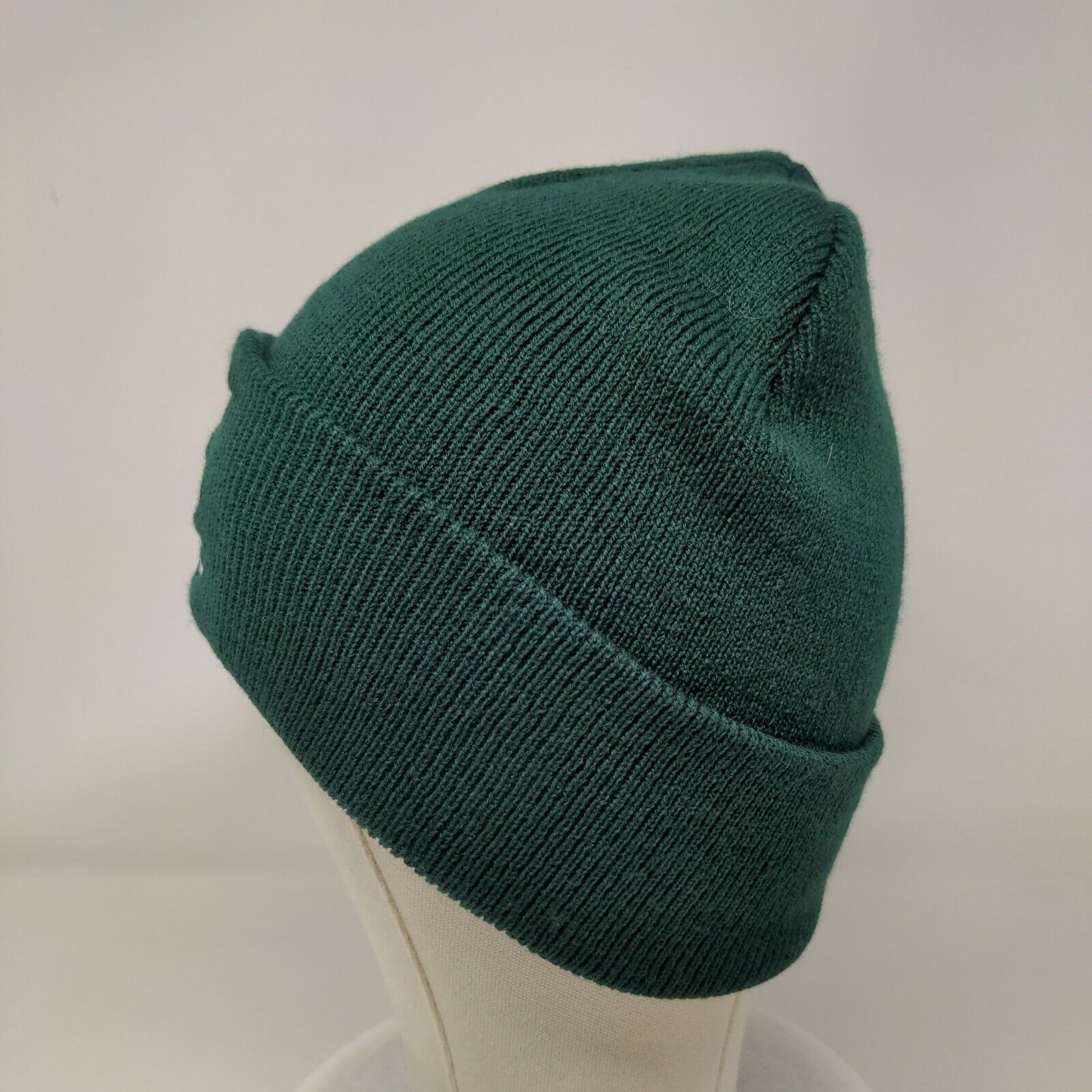 A New State of Mind Beanie Hat Green One Size Knitted Stretch Embroidered