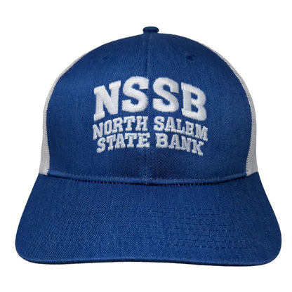 North Salem State Bank Men's Snapback Mesh Back Hat Blue White Embroidered Logo