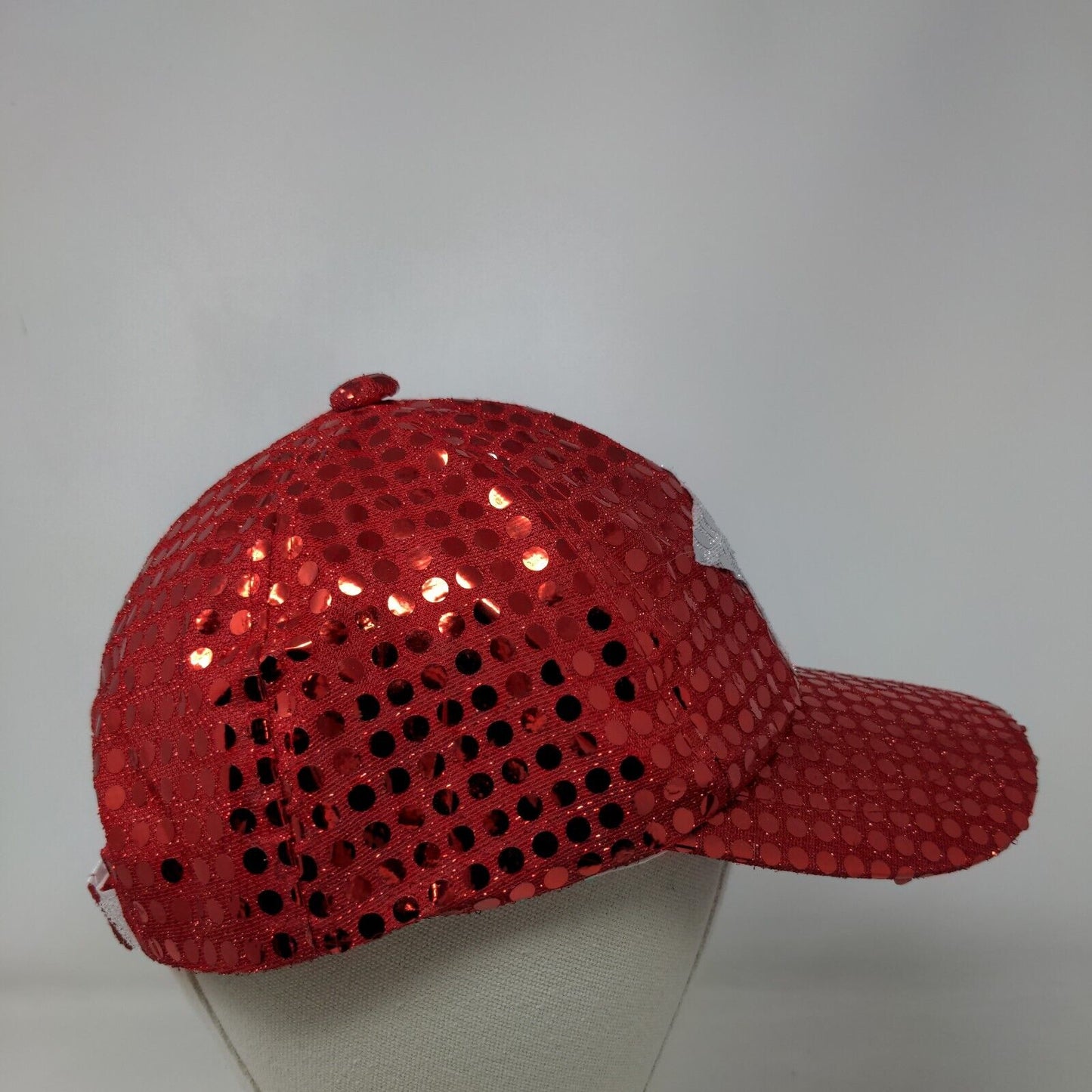 Sequin Star Strapback Hat Red One Size Adjustable Lightweight 6 Panel Blank