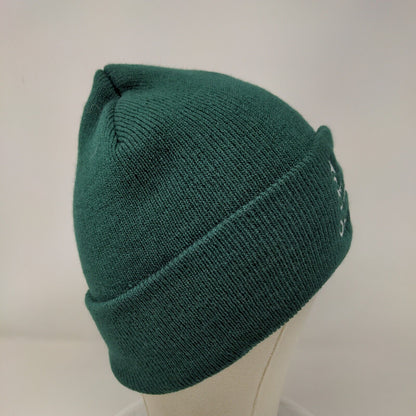 A New State of Mind Beanie Hat Green One Size Knitted Stretch Embroidered