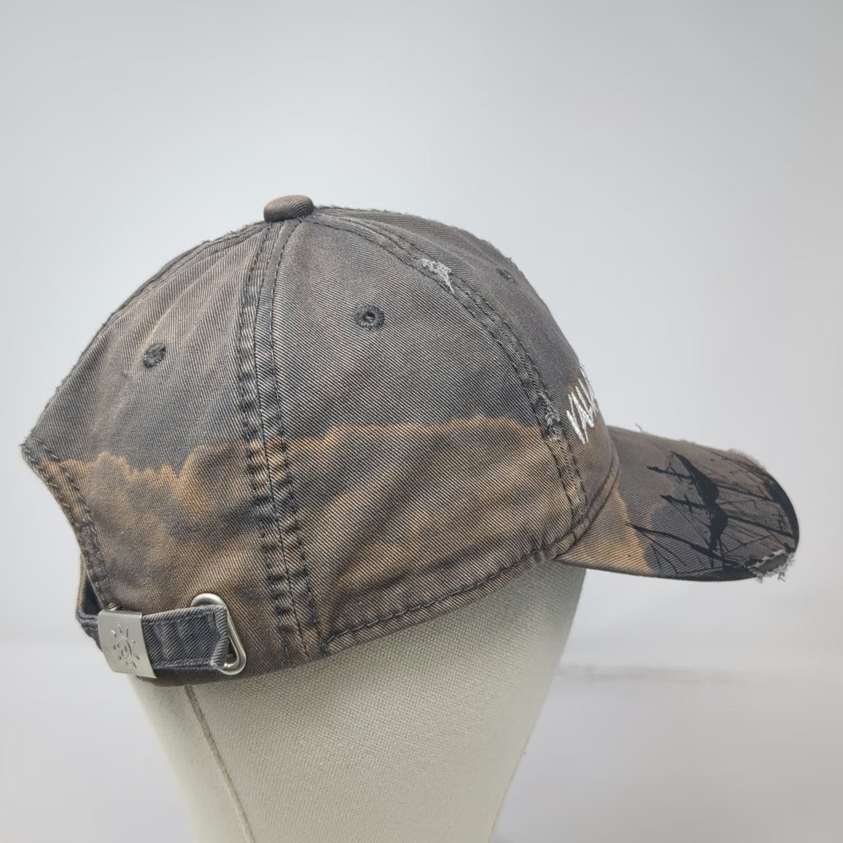 Gray Baseball Cap One Size Pirate Ship Skull Vallarta Grommet Slideback Hat