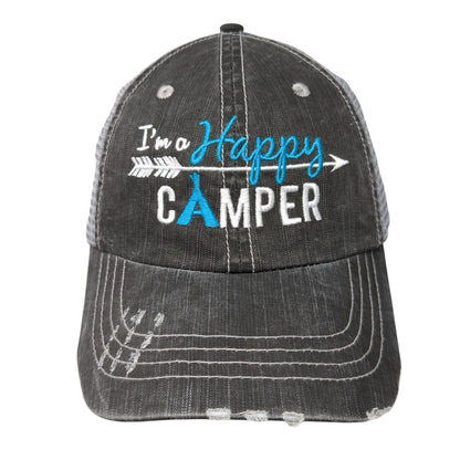 I'm A Happy Camper Strapback Trucker Hat Gray One Size Mesh Back HG