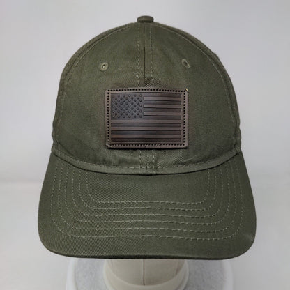 American Flag Leather Patch Strapback Hat Green One Size Adjustable