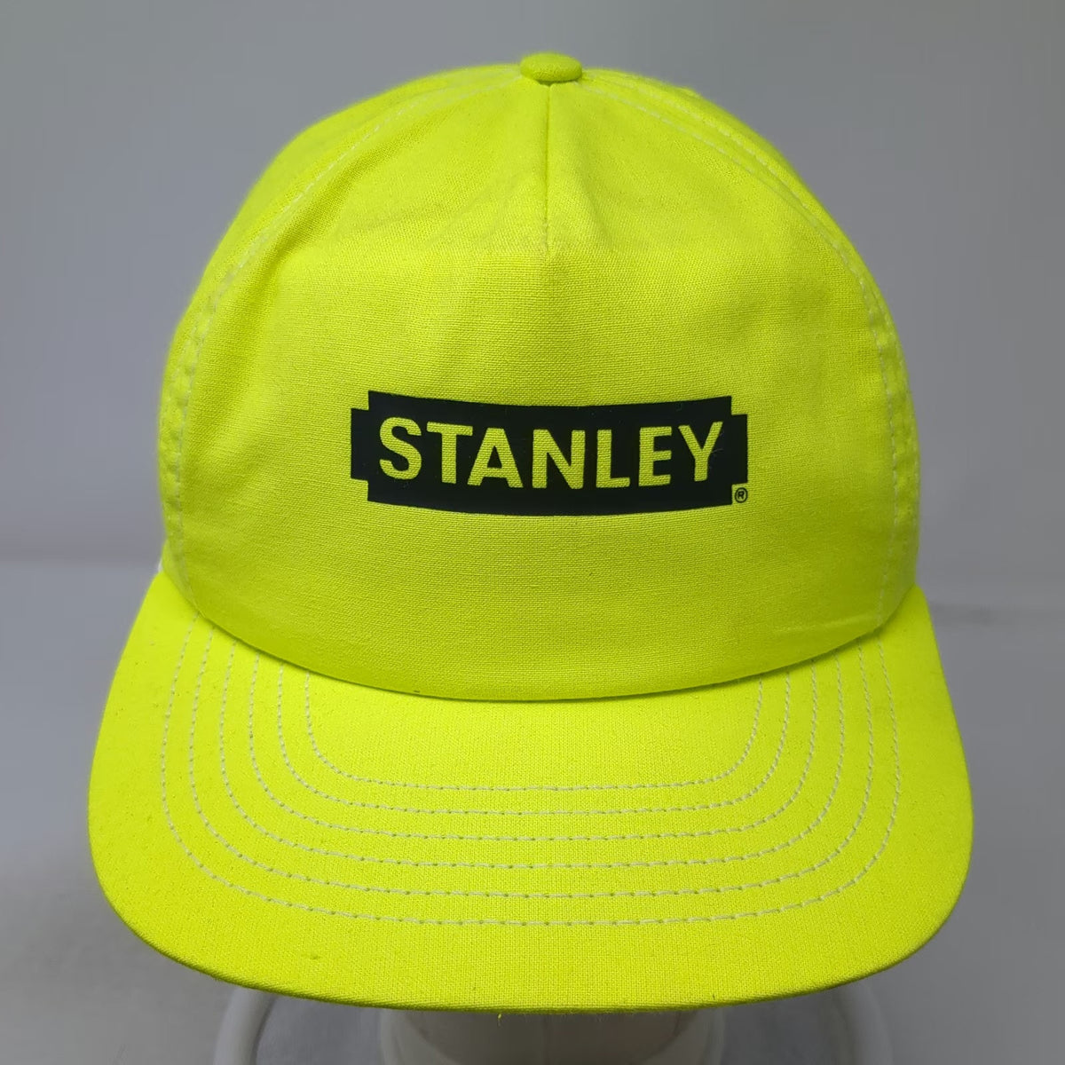 Stanley 5 Panel Green Hat Snapback Tool Brand Logo High Visibility Vintage