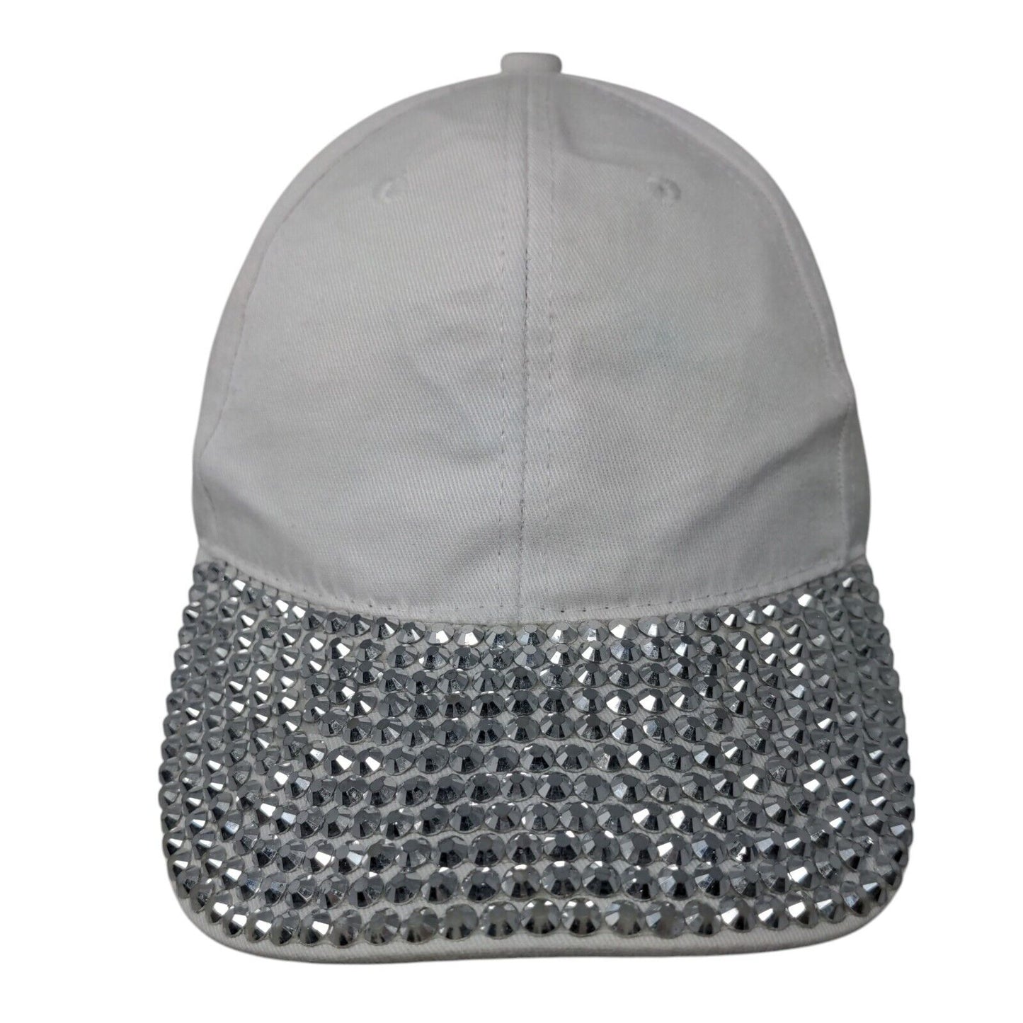 Something Special Strapback Hat White One Size Rhinestone Studded