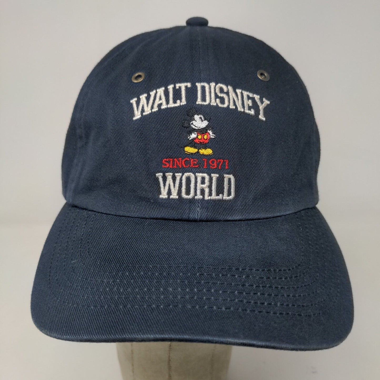 Walt Disney World Men's Slideback Hat Blue Embroidered Mickey Mouse Logo Cotton