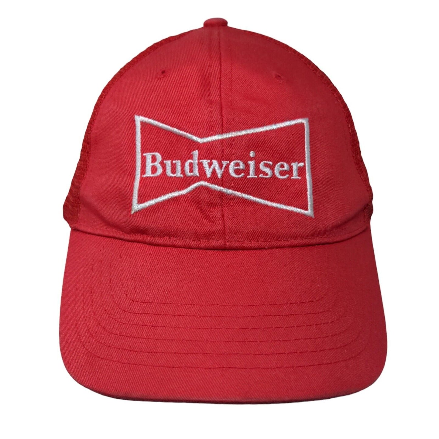 Budweiser Snapback Mesh Back Trucker Hat Red OSFA Solid Embroidered