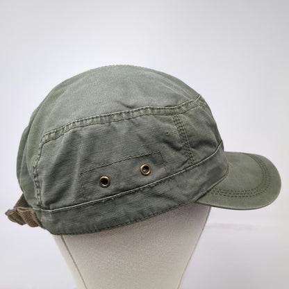 H&M Army Cap Green M Distressed Cotton Slideback Flat Top Military Style Hat