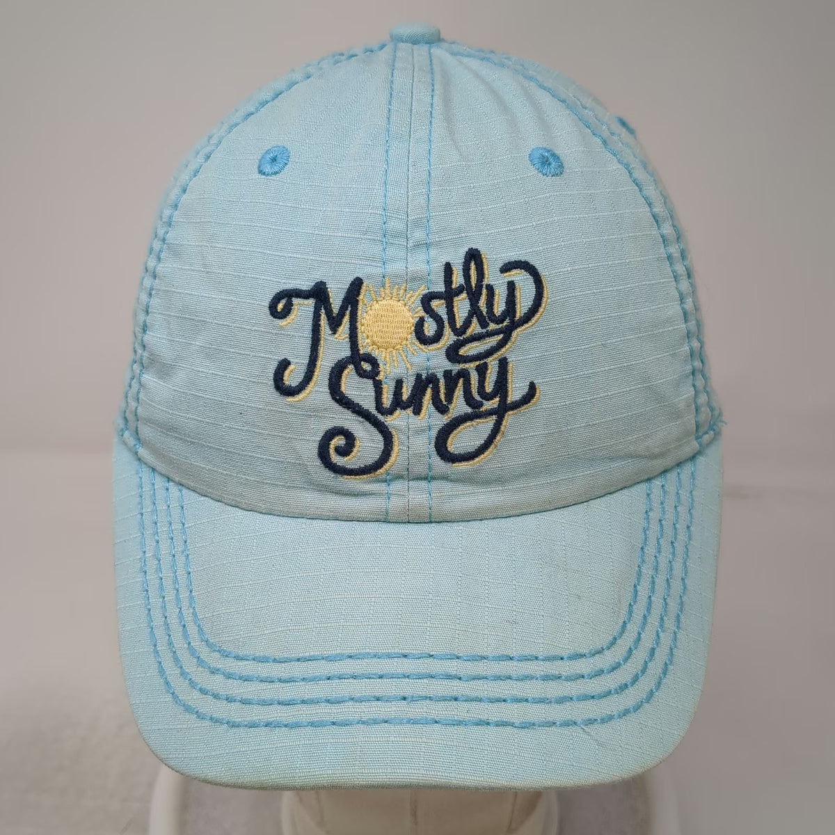 Life is Good Baseball Cap Blue One Size Mostly Sunny Sun Smiley Face Logo Hat