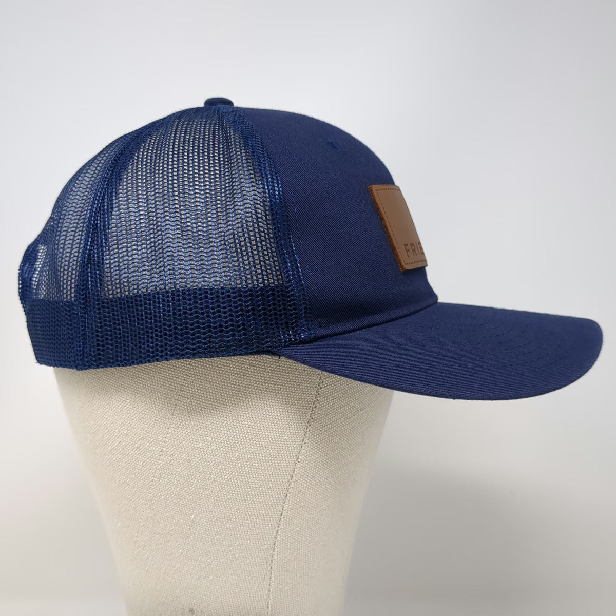 Port Authority Blue Trucker Hat One Size Friedrich Leather Patch Shield Logo