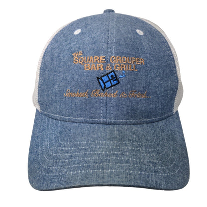 The Square Grouper Bar & Grill Trucker Hat Blue OSFM Embroidered Mesh Back