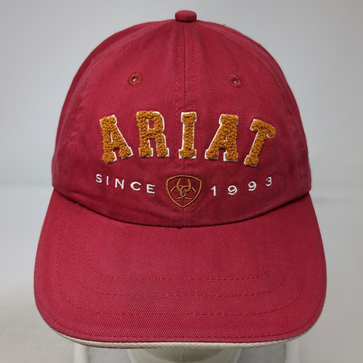Ariat Baseball Cap Red One Size Chenille Logo Since 1993 Slideback Buckle Hat