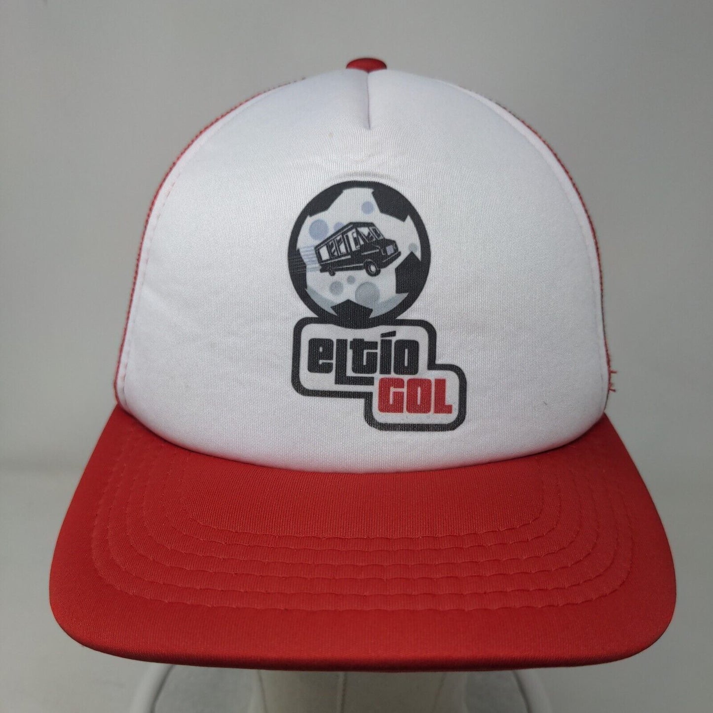 Soccer Ball Snapback Mesh Back Trucker Hat Red One Size Colorblock