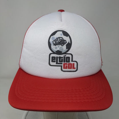 Soccer Ball Snapback Mesh Back Trucker Hat Red One Size Colorblock