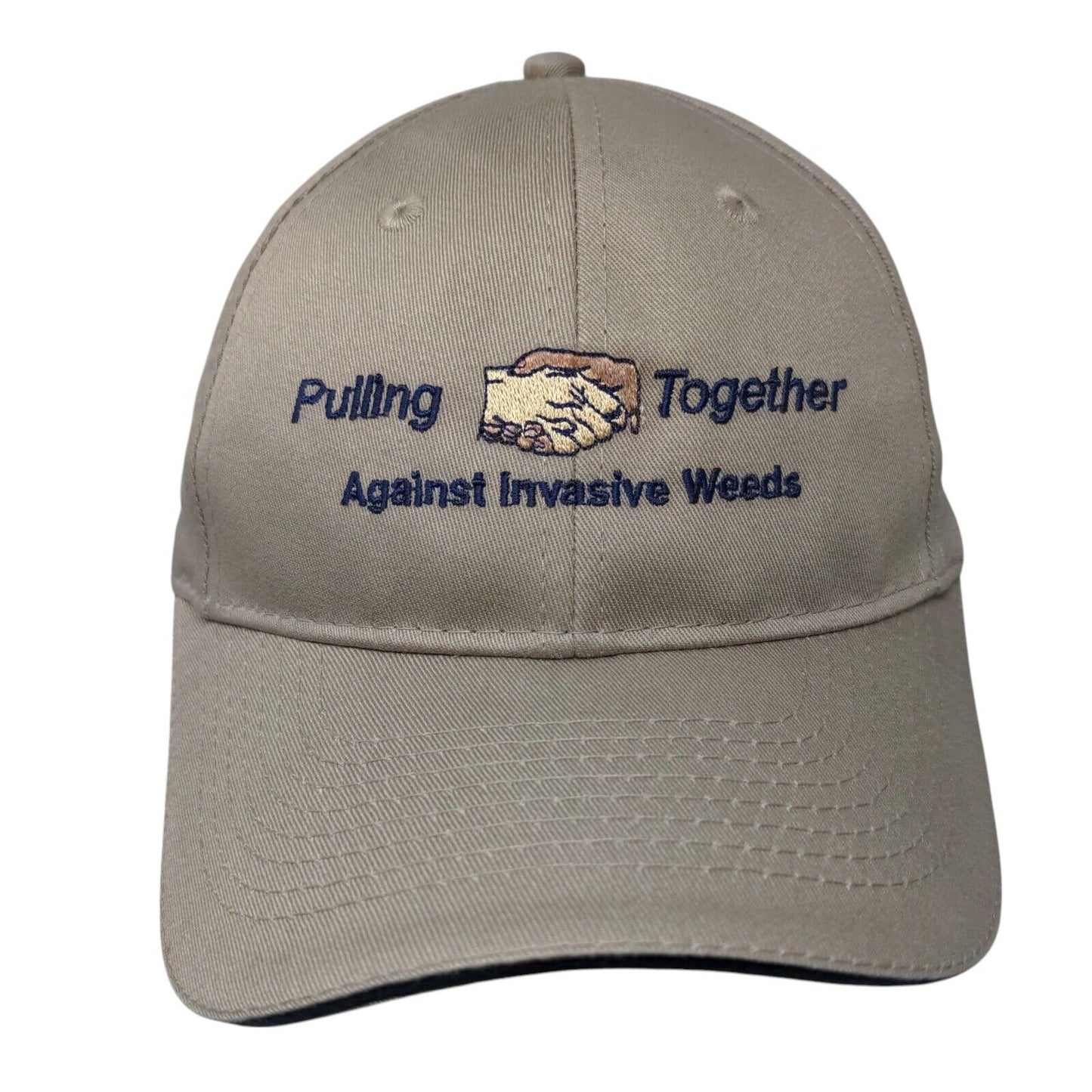 Pulling Together Against Invasive Weeds Strapback Hat Tan OSFA Solid