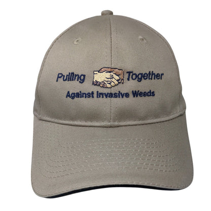 Pulling Together Against Invasive Weeds Strapback Hat Tan OSFA Solid