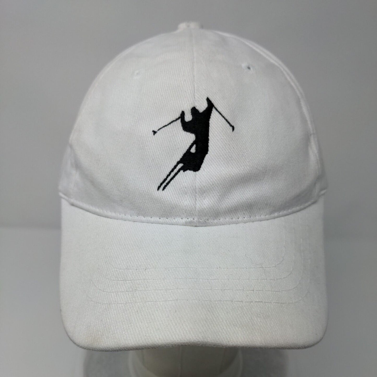 Skiing Strapback Hat White OSFM Adjustable Embroidered Solid Decky