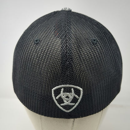 Ariat Trucker Hat Gray XL Mesh Back Leather Patch Flexfit Stretch Logo Graphic