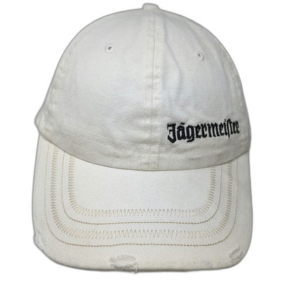 Jägermeister Baseball Cap White OSFM Distressed Brim Adjustable Embroidery Hat