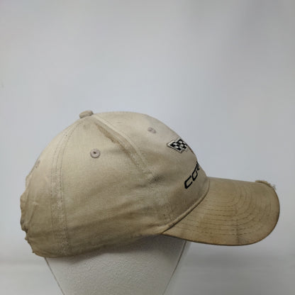 Corvette Strapback Hat Tan OSFM Embroidered Adjustable Vent Holes Distressed