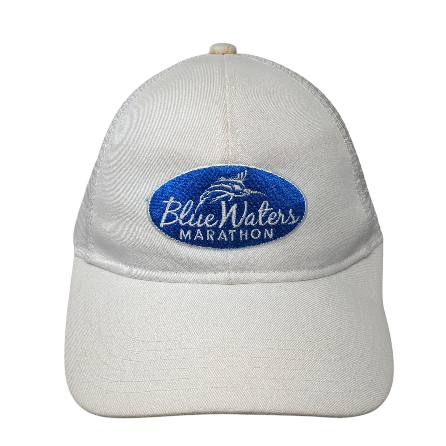Blue Waters Marathon Trucker Hat White OS Adjustable Mesh Back Port Authority