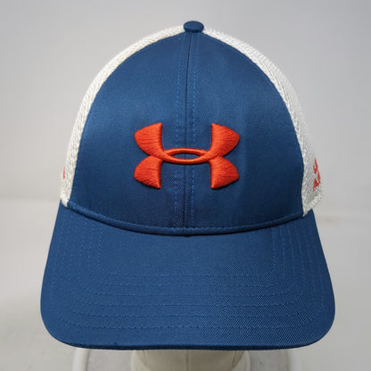 Under Armour Baseball Cap Blue L X-Golf Mesh Back Stretch Fit Hat Orange Logo