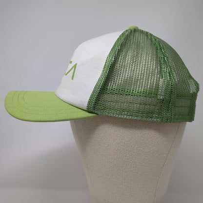 RVCA Trucker Hat Green White One Size Mesh Snapback Printed Logo Cotton Front