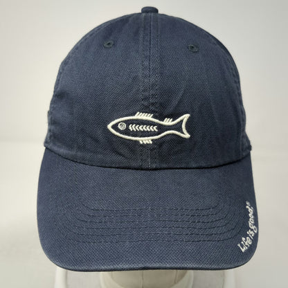 Life is Good Baseball Cap Blue One Size Fish Skeleton Embroidered Strapback Hat