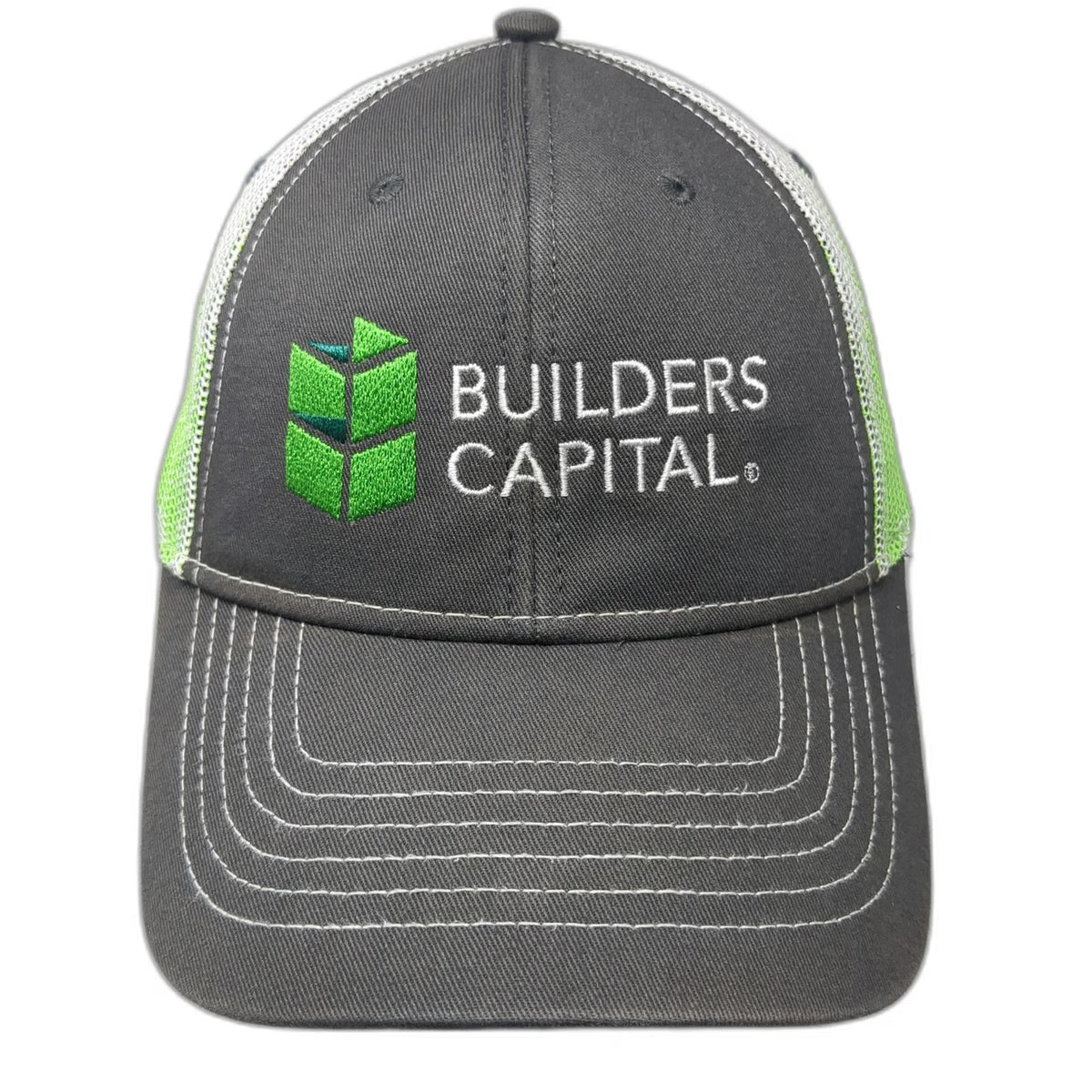 Cap America Builders Capital Trucker Hat Gray Green One Size Mesh Snapback