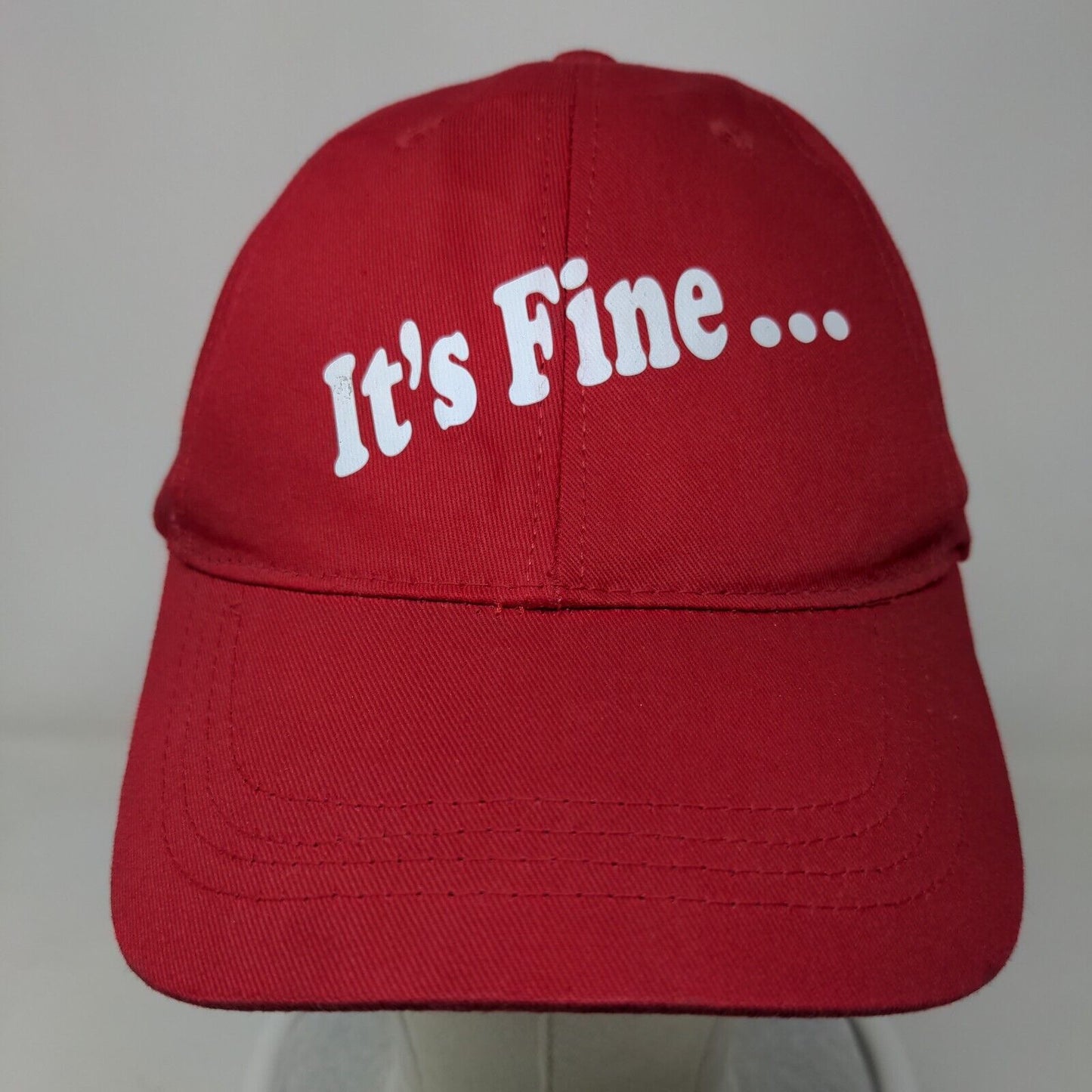 It's Fine Strapback Hat One Size Red Graphic Print Vented Holes Adjustable