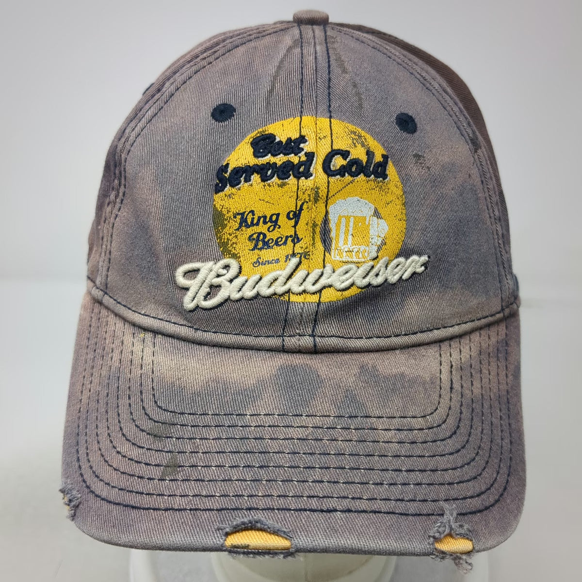 A-Flex Baseball Cap Blue One Size Budweiser King of Beers Stretch Fit Crown Hat