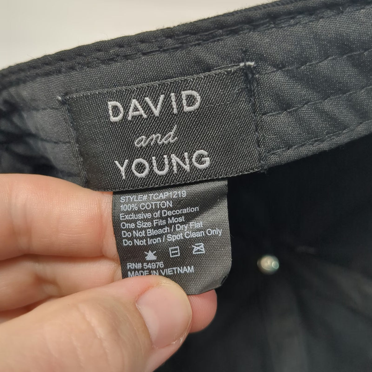 David and Young Baseball Cap Black OSFM USA Embroidered Applique Slideback Hat