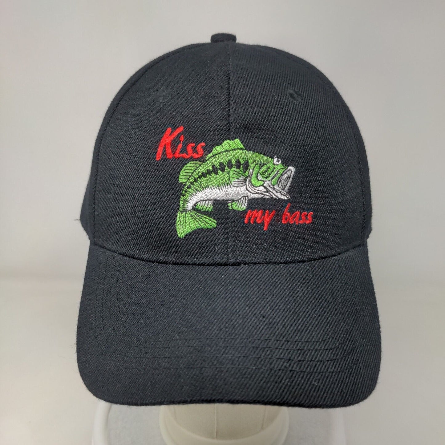 Kiss My Bass Strapback Hat Black One Size Solid Adjustable Embroidered
