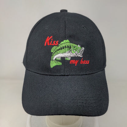 Kiss My Bass Strapback Hat Black One Size Solid Adjustable Embroidered