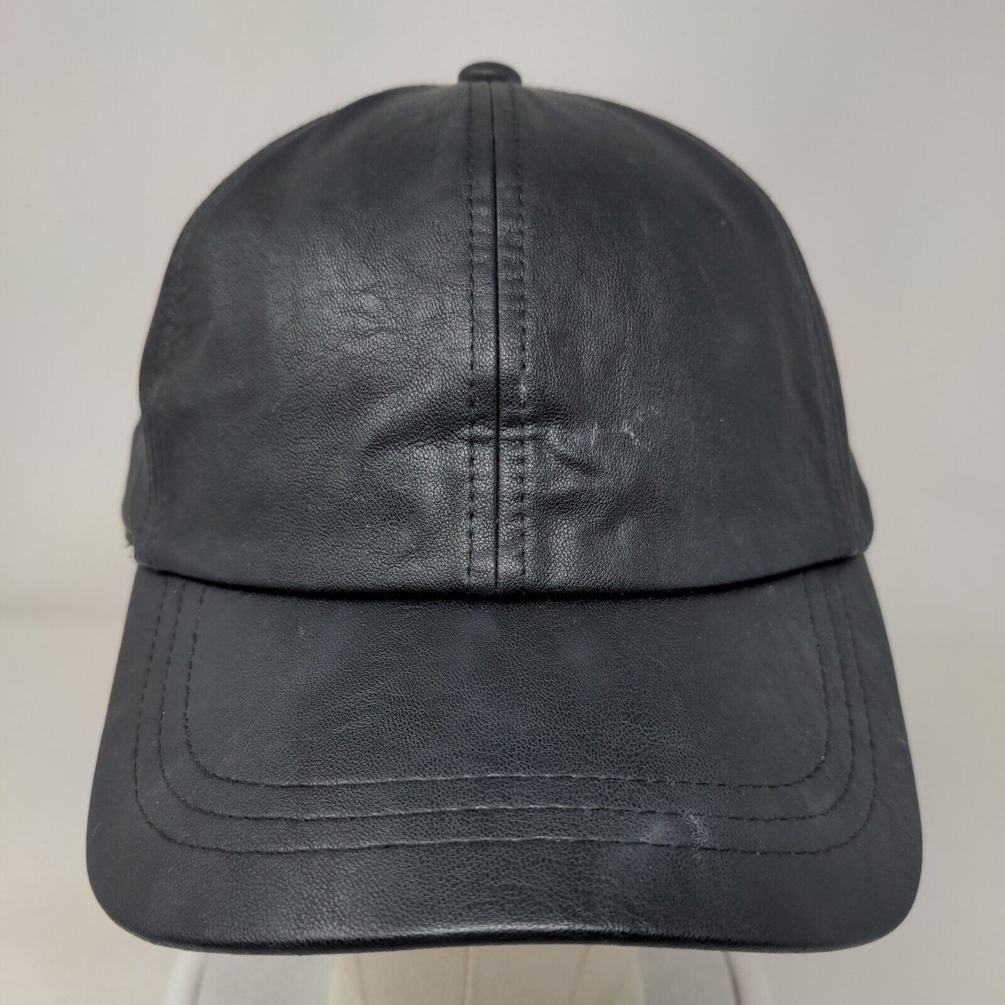 A New Day Faux Leather Slideback Hat Black One Size 6 Panel Blank