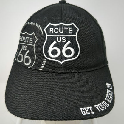 Route 66 Baseball Cap Black One Size Get Your Kicks On Road Sign Strapback Hat
