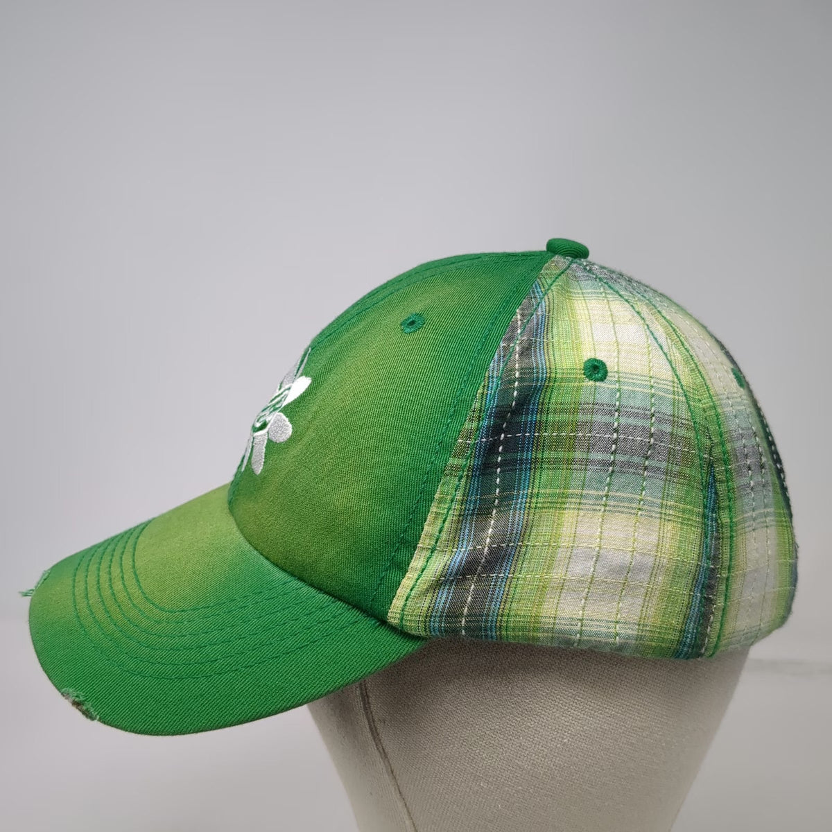 Volkswagen Baseball Cap Green One Size Daisy Plaid Distressed Brim Cotton hat