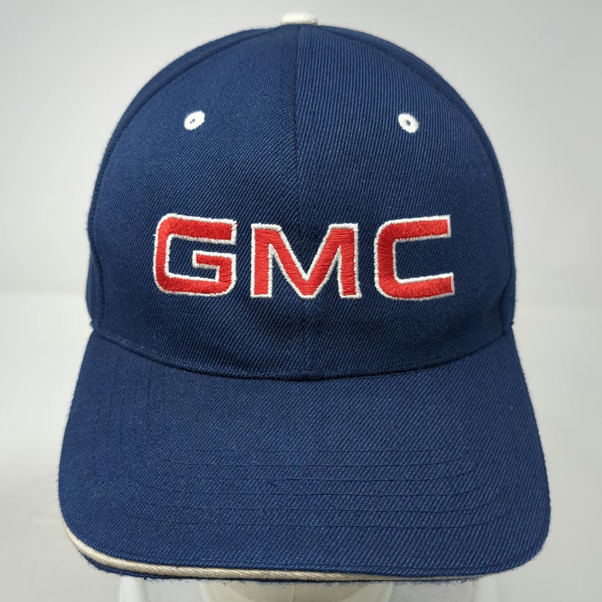Baseball Cap Blue Red White One Size GMC Logo Sandwich Brim Strapback Hat Truck
