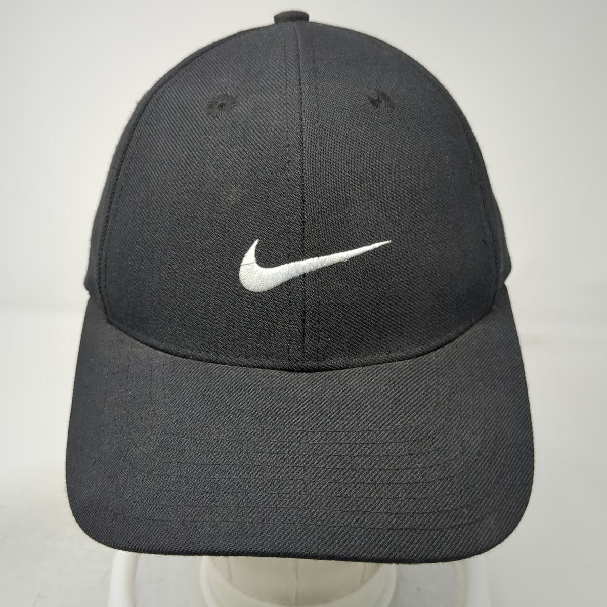 Nike Baseball Cap Black 7 1/4 Fitted Hat Green Underbrim Wool Blend Vintage