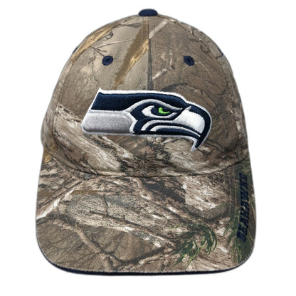 NFL Team Apparel Seattle Seahawks Cap Brown Camo One Size Strapback Curved Hat