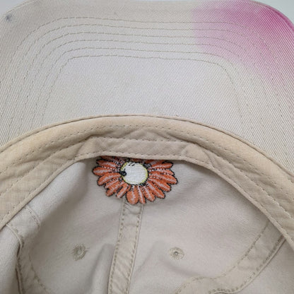 Life is Good Baseball Cap Beige One Size Daisy Flower Pink Spray Effect Hat