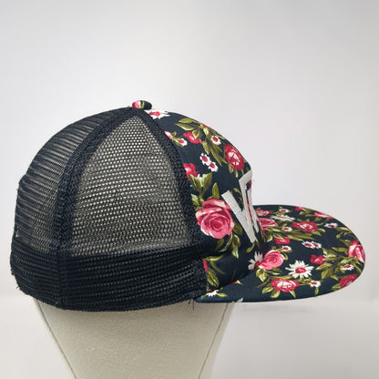 Vans Trucker Hat Black Floral Pink White One Size Mesh Snapback Flat Brim Logo