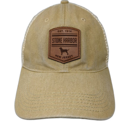 Legacy Trucker Hat Beige One Size Mesh Back Leather Patch Stone Harbor NJ Hat