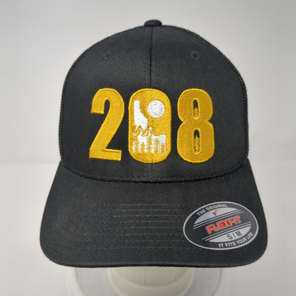 208 Fitted Trucker Hat Black S/M Flexfit Mesh Back Embroidered Port Authority