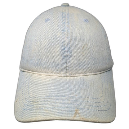 Mighty Fine Baseball Cap Blue One Size Cotton Leather Strap Brass Slideback Hat