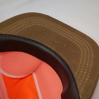Filson 5 Panel Orange Hat Leather Strapback USA Made Brown Brim Outdoor Vintage
