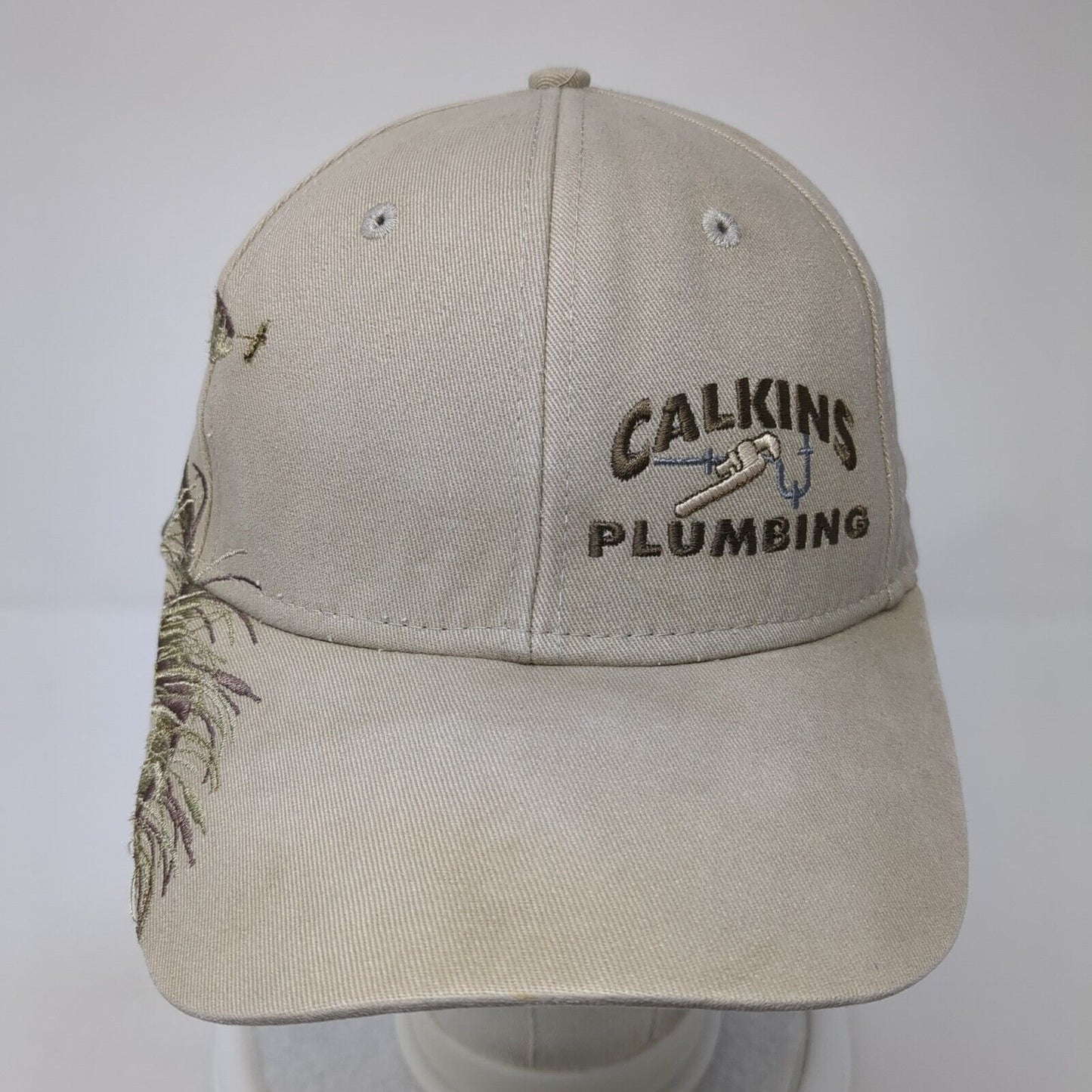 Calkins Plumbing Strapback Hat Tan One Size Adjustable Fish Dri-Duck