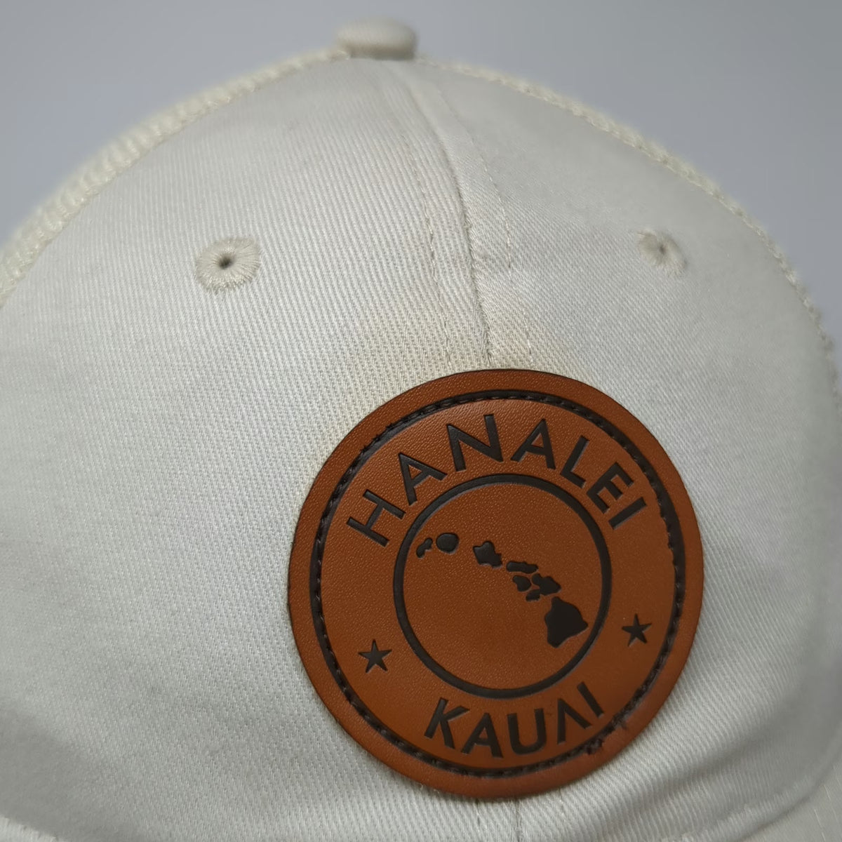 Trucker Hat Beige One Size Snapback Mesh Back Hawaii Hanalei Kauai Leather Patch